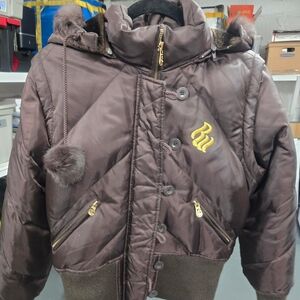 Rocawear Kids Brown Puffer Jacket with Gold Details
